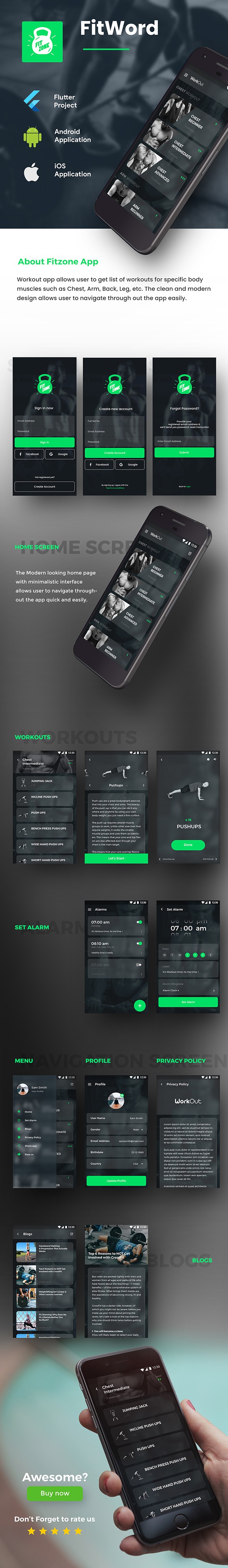 Home Workout Fitness Android App Template + iOS App Template | Fitzone app | Flutter - 2