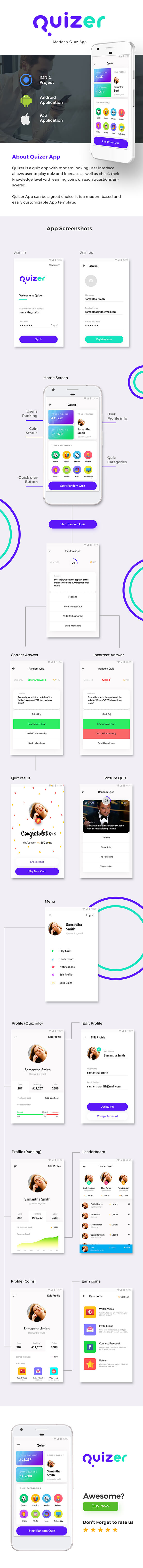 Quiz Android App + iOS App Template (HTML+CSS files IONIC 3) | | Quizer - 1